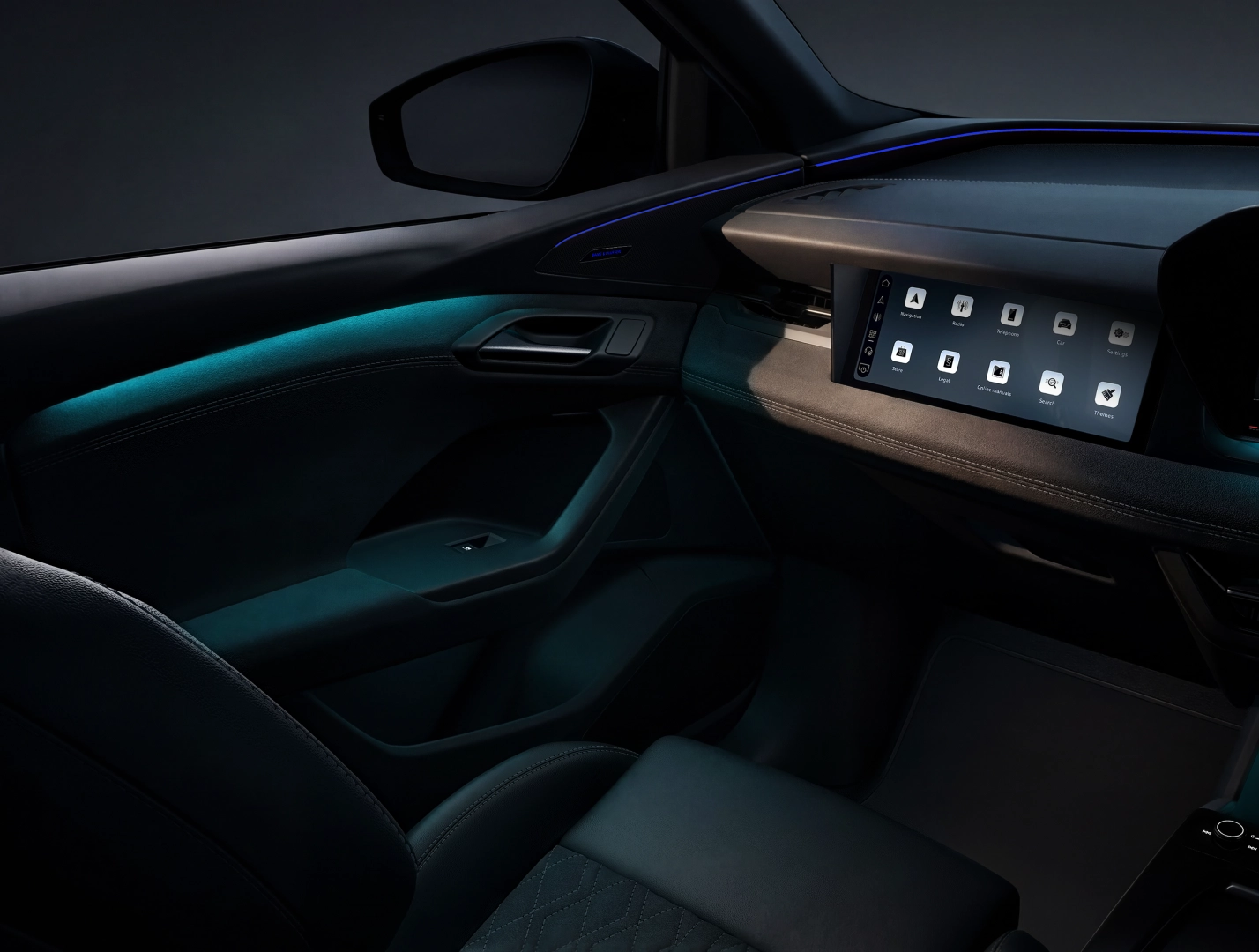 Audi Q6 e-tron interior view at night