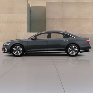 Left side of a black A8 L TFSI e Audi vehicle