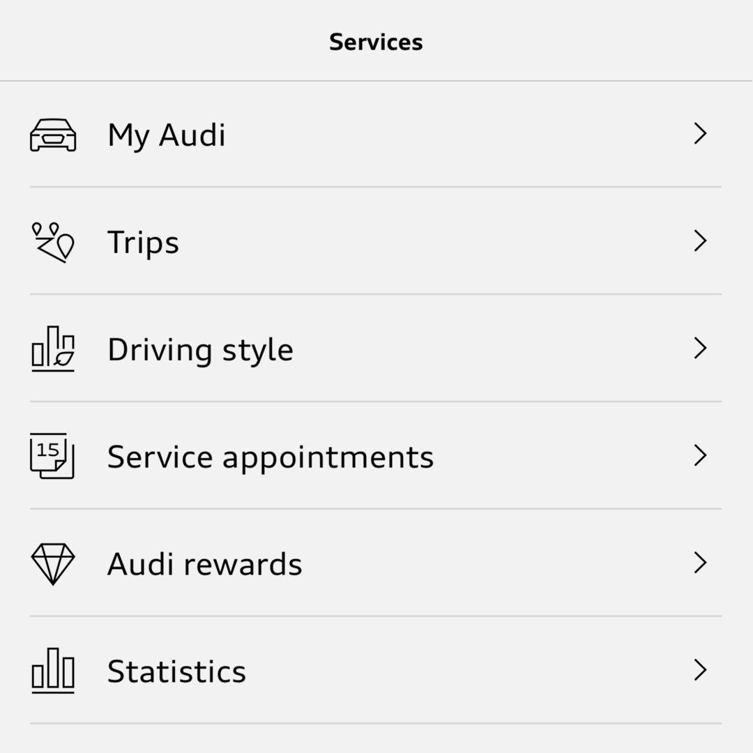 A list of Plug and Play services provided by Audi