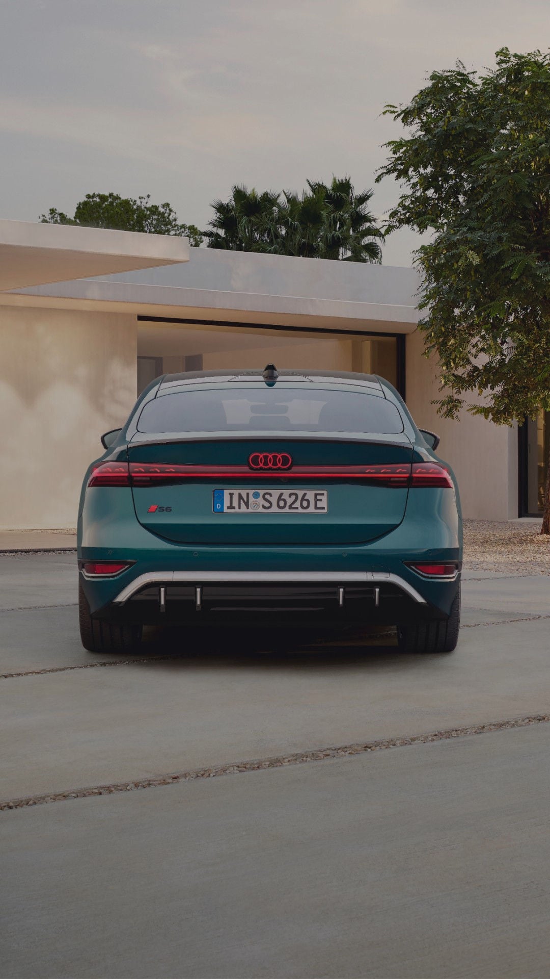 The rear view of a parked Audi S6 vehicle