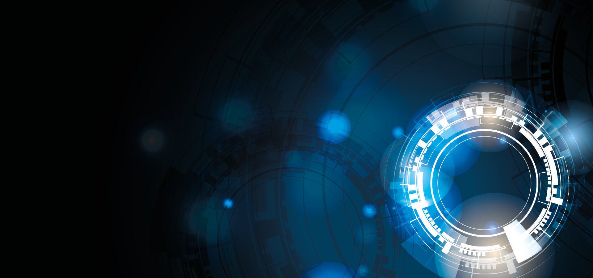 Illustration of a radiant circle on a black background with blue reflections
