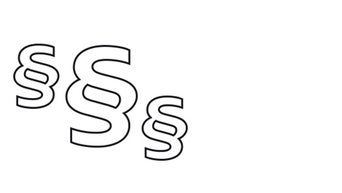 Drei stilisierte Paragraphenzeichen in unterschiedlicher Größe auf weißem Hintergrund als Symbol für rechtliche Themen.