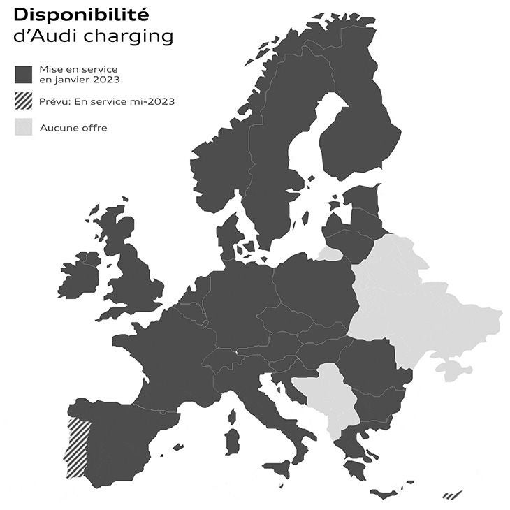 Map of europe: Availability Audi charging