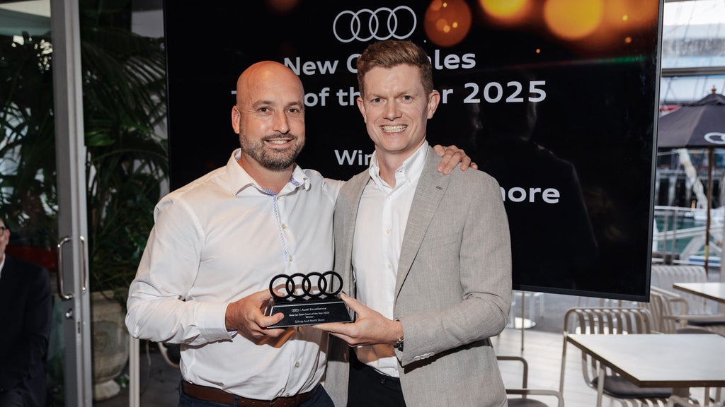 Audi New Car Sales Team of the Year: Giltrap Audi North Shore. Clint Gauld Sales Manager (L) and Ben Dallas Audi NZ (R)