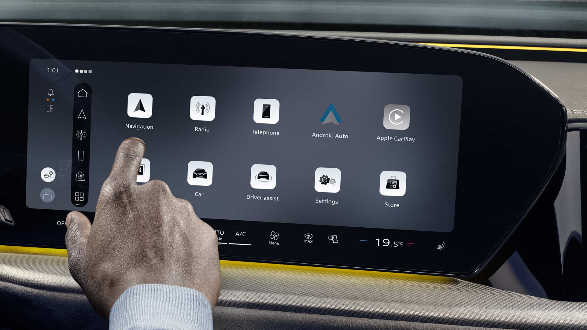 Närbild på MMI pekskärm i Q5 Sportback.