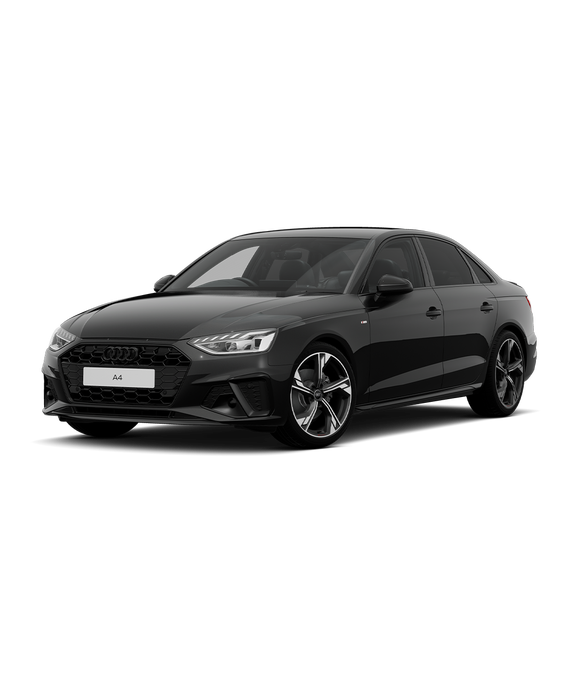 Black Audi A4 Saloon black edition trim on a transparent background.