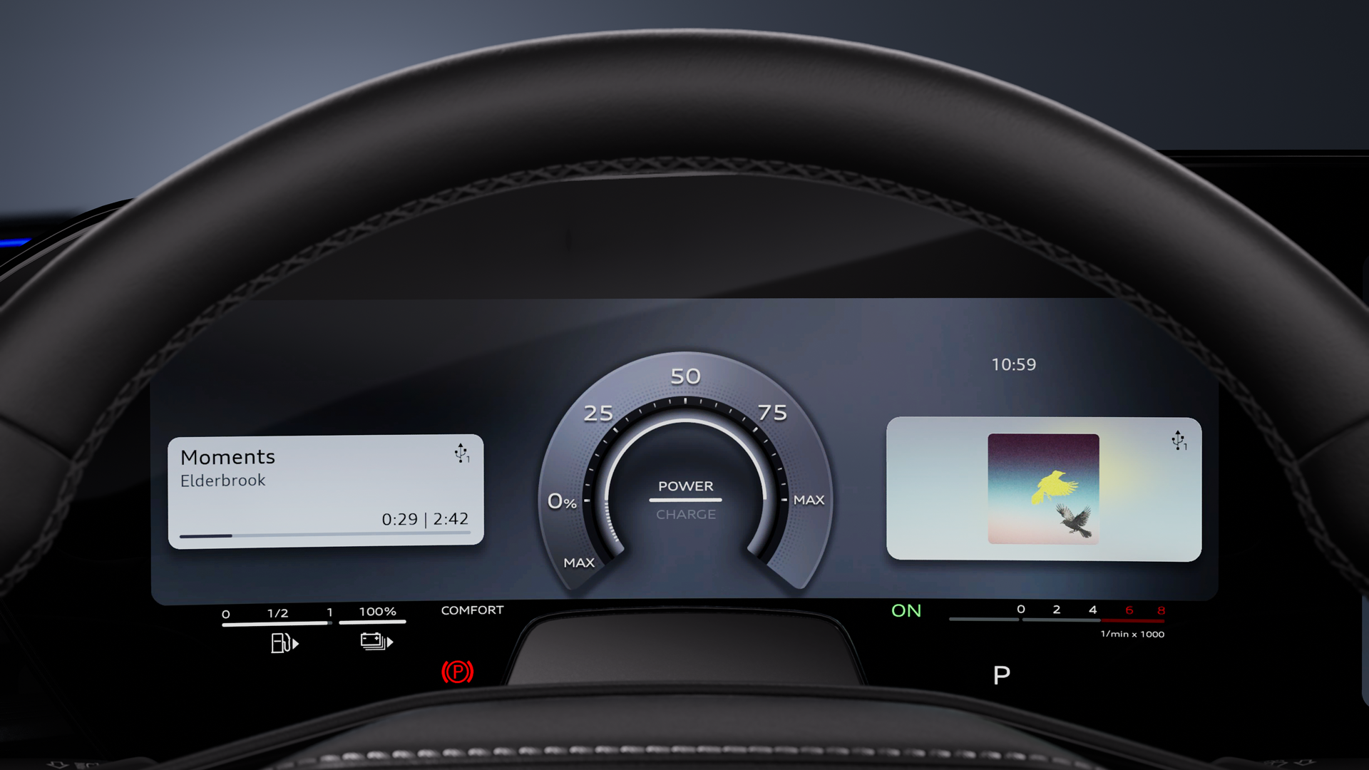 A close-up of the Audi virtual cockpit plus.