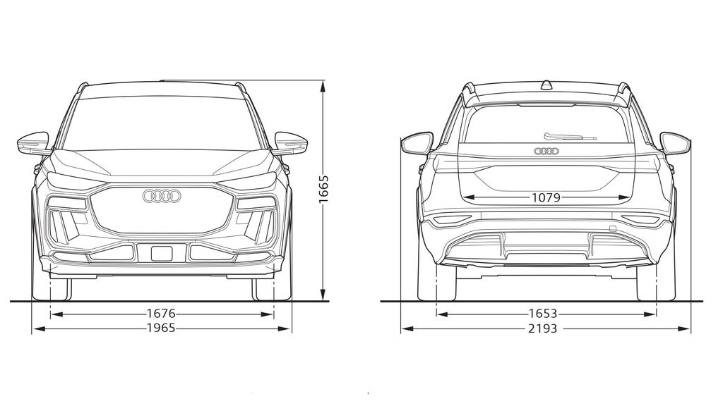 Audi SQ6 e-tron, mått fram och bak