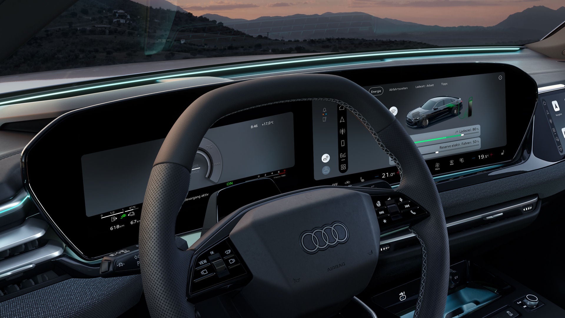 Nahaufnahme des Fahrerdisplays in der A5 Limousine e-hybrid.