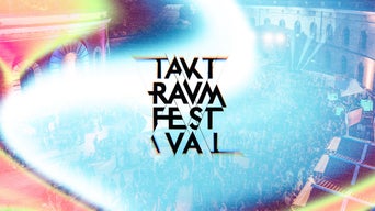 Schriftzug zum Taktraumfestival auf buntem Hintergrund.