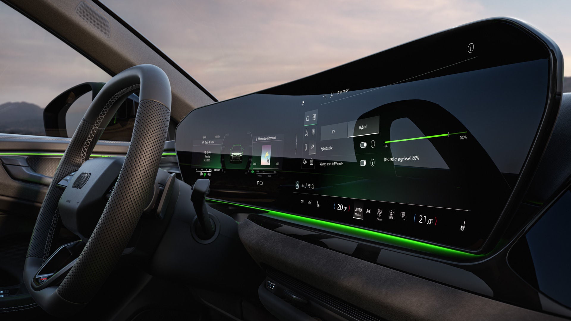 Audi A6 Avant e-hybrid interiör med MMI display i fokus.