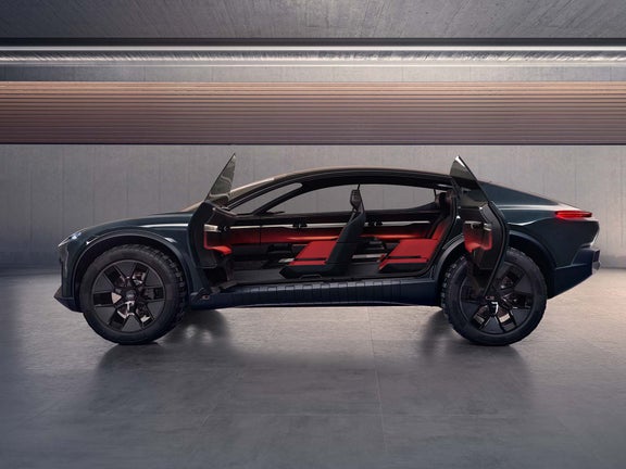 The doors of the Audi activesphere concept are open, allowing a look inside the car.