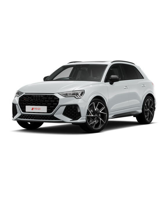Front angled view of white Audi Q3 on transparent background.