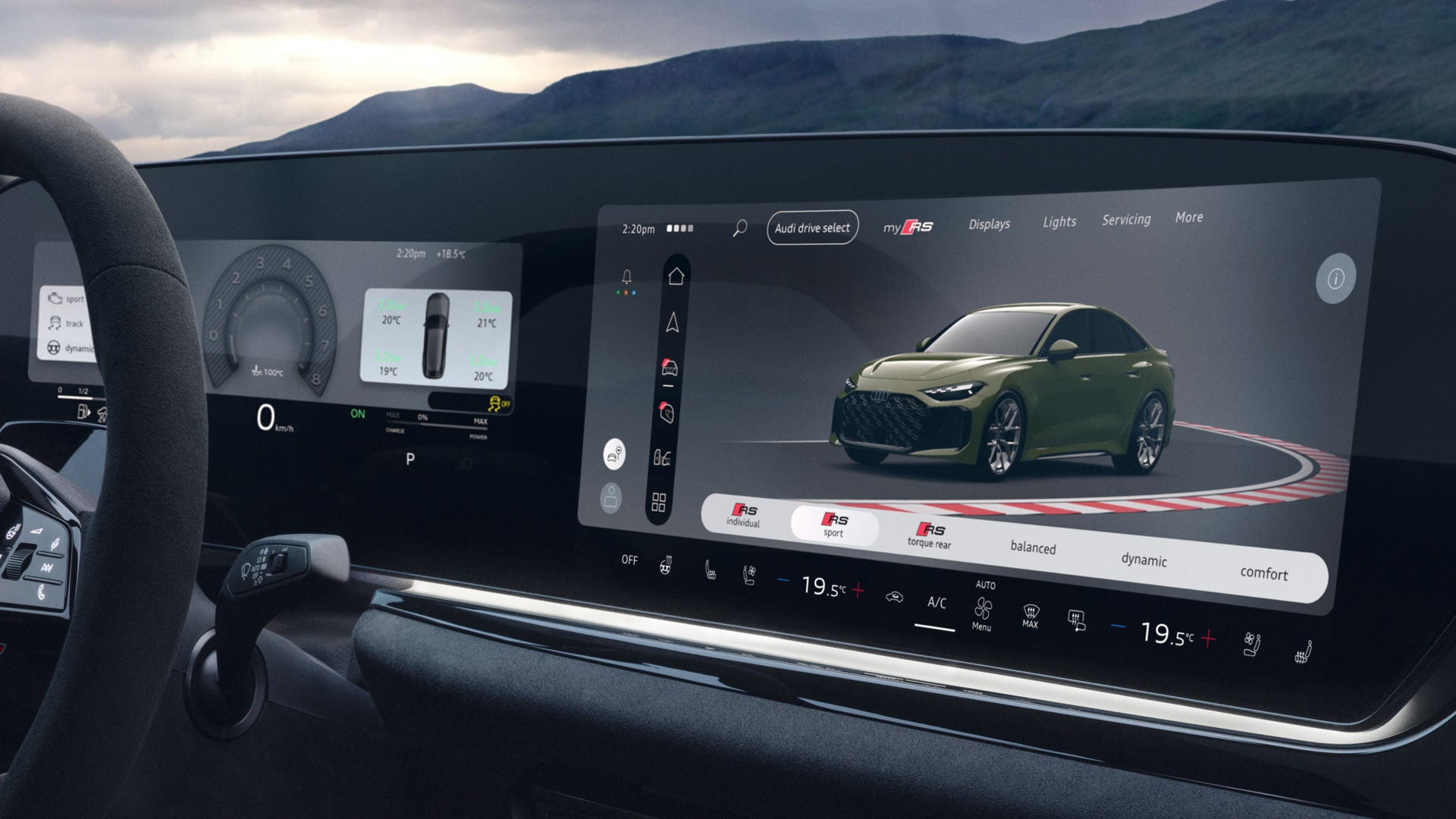 MMI touch display und Audi drive select mit den verschiedenen RS Fahrmodi.