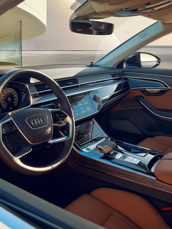 Interior of the front seat of the Audi A8 L.