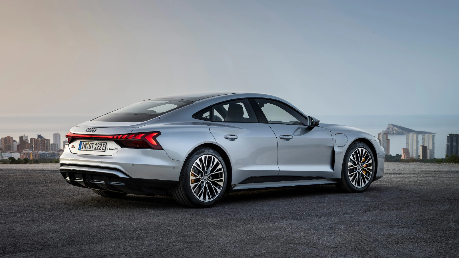 Rear view of the Audi S e-tron GT.