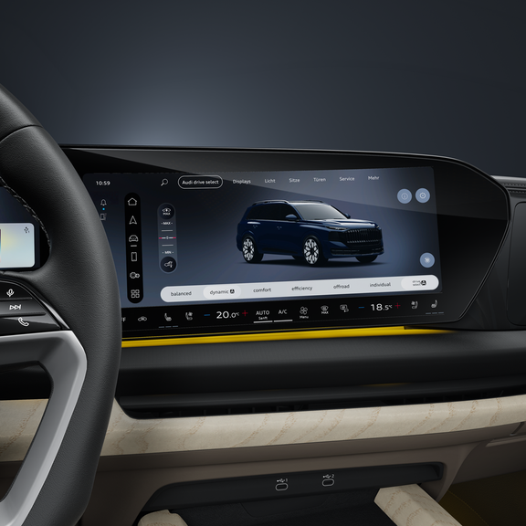 Nahaufnahme des Audi drive select assistant mit den verschiedenen Fahrmodi.