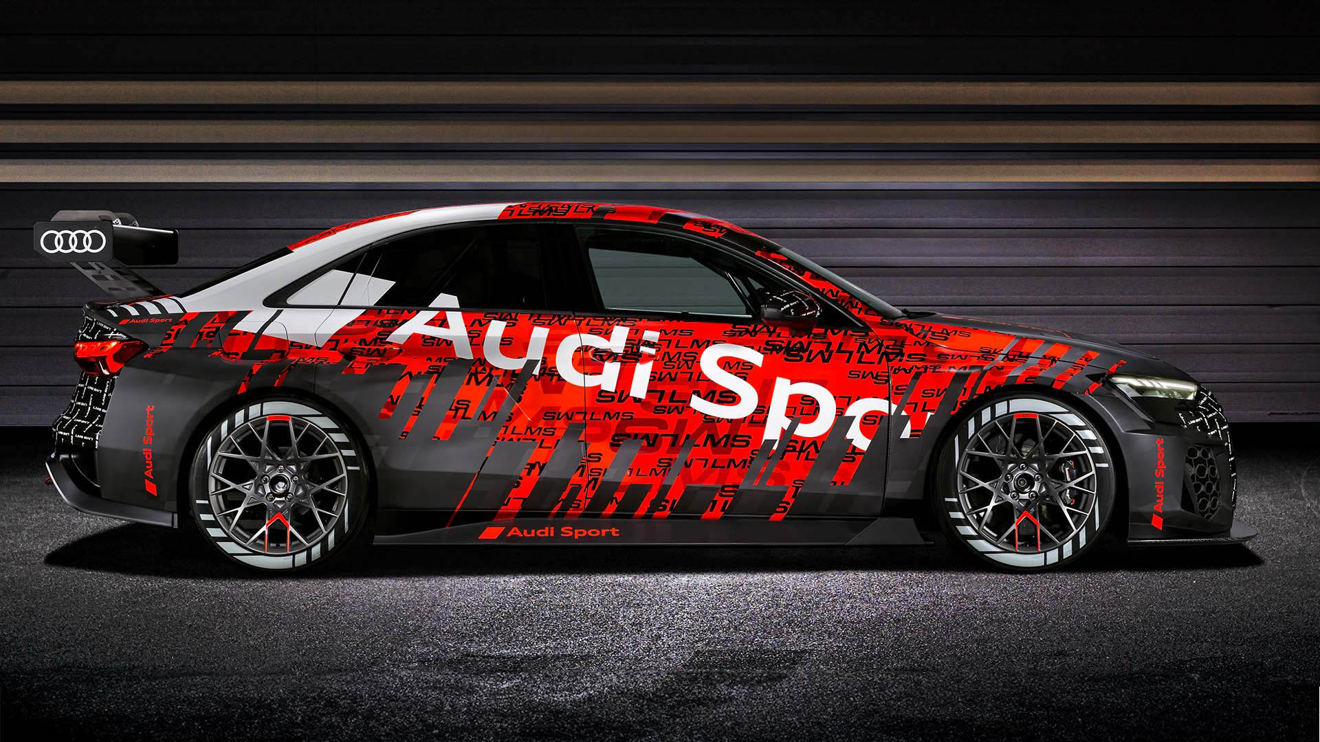 A picture showing the Audi RS 3 LMS race car on display.