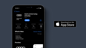 An iPhone displaying Connect plug & play on the iOS App store