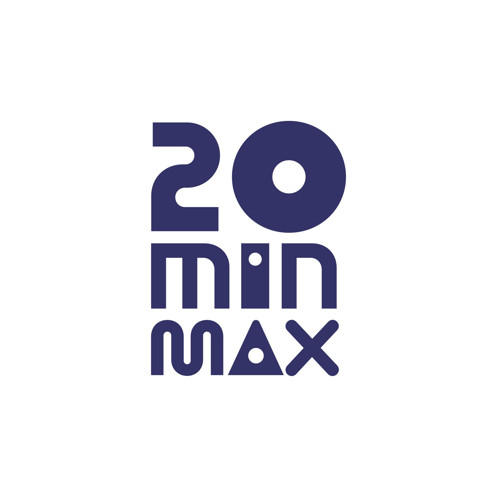 Blauer Schriftzug von 20minmax auf weißem Hintergrund.