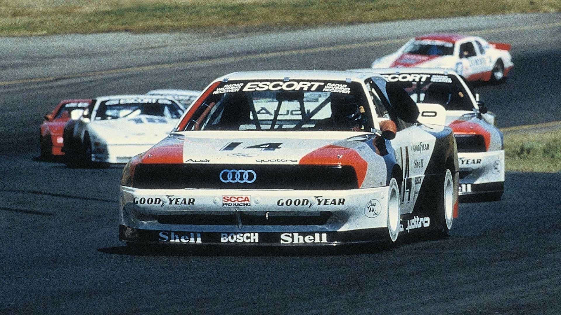 A picture showing the Audi 200 quattro Trans Am race car on track.