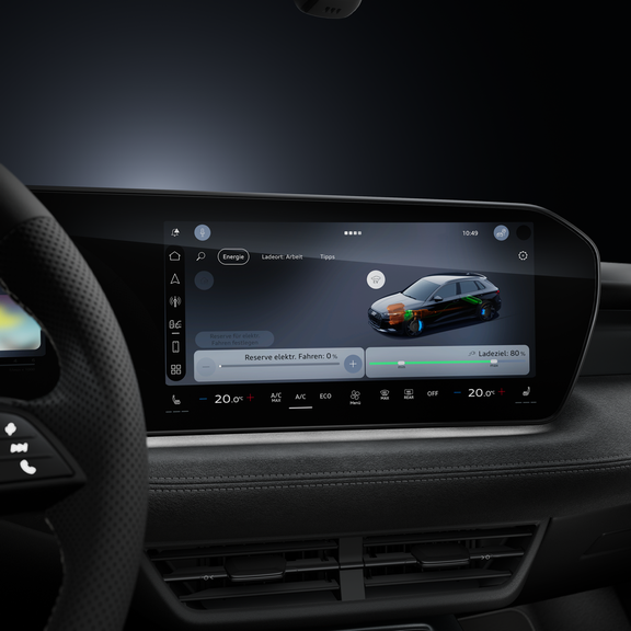 Nahaufnahme des MMI touch displays mit Blick auf den Screen mit den verschiedenen Fahrmodi.