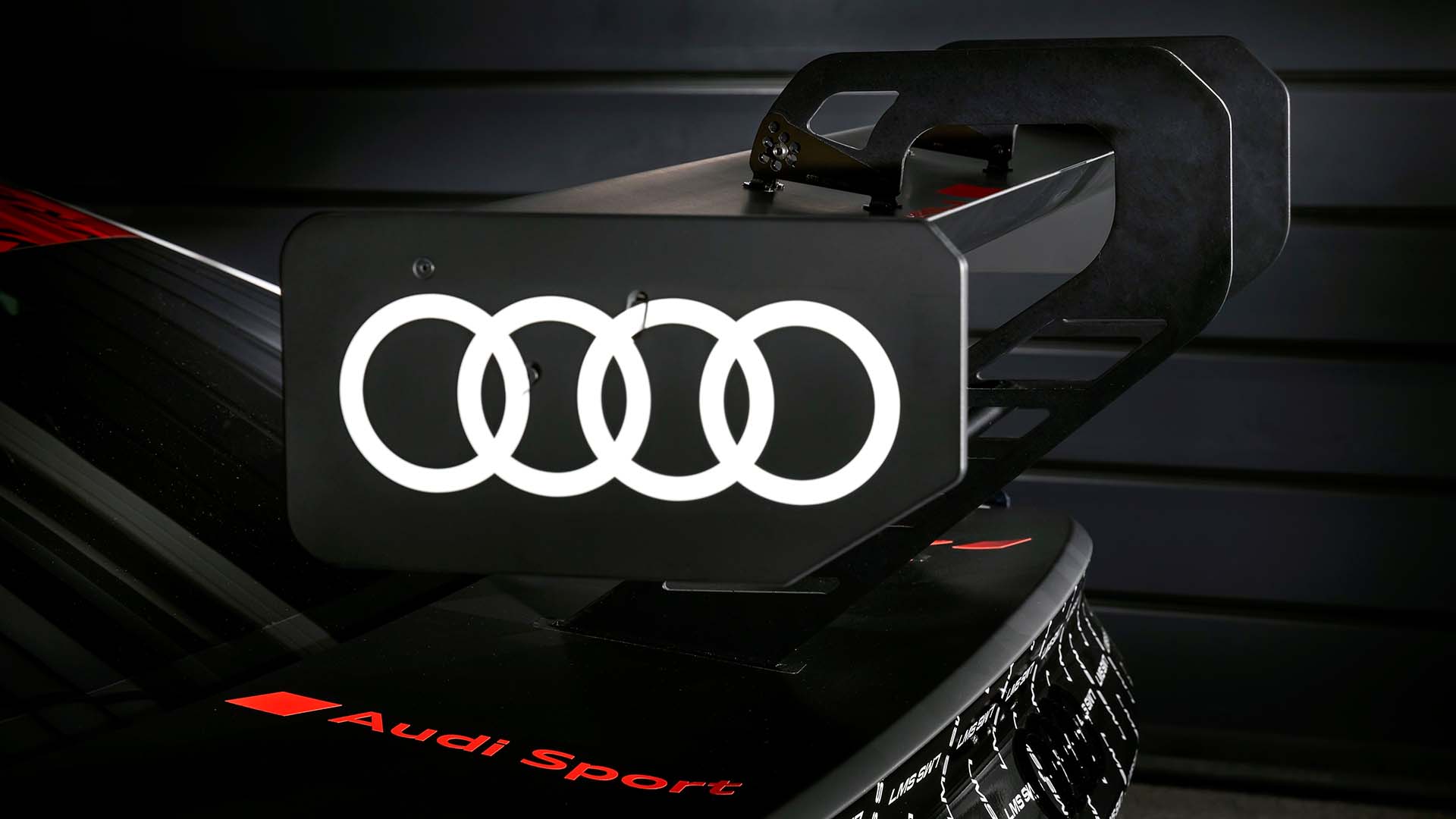A picture showing the rear wing of the Audi RS 3 LMS race car.