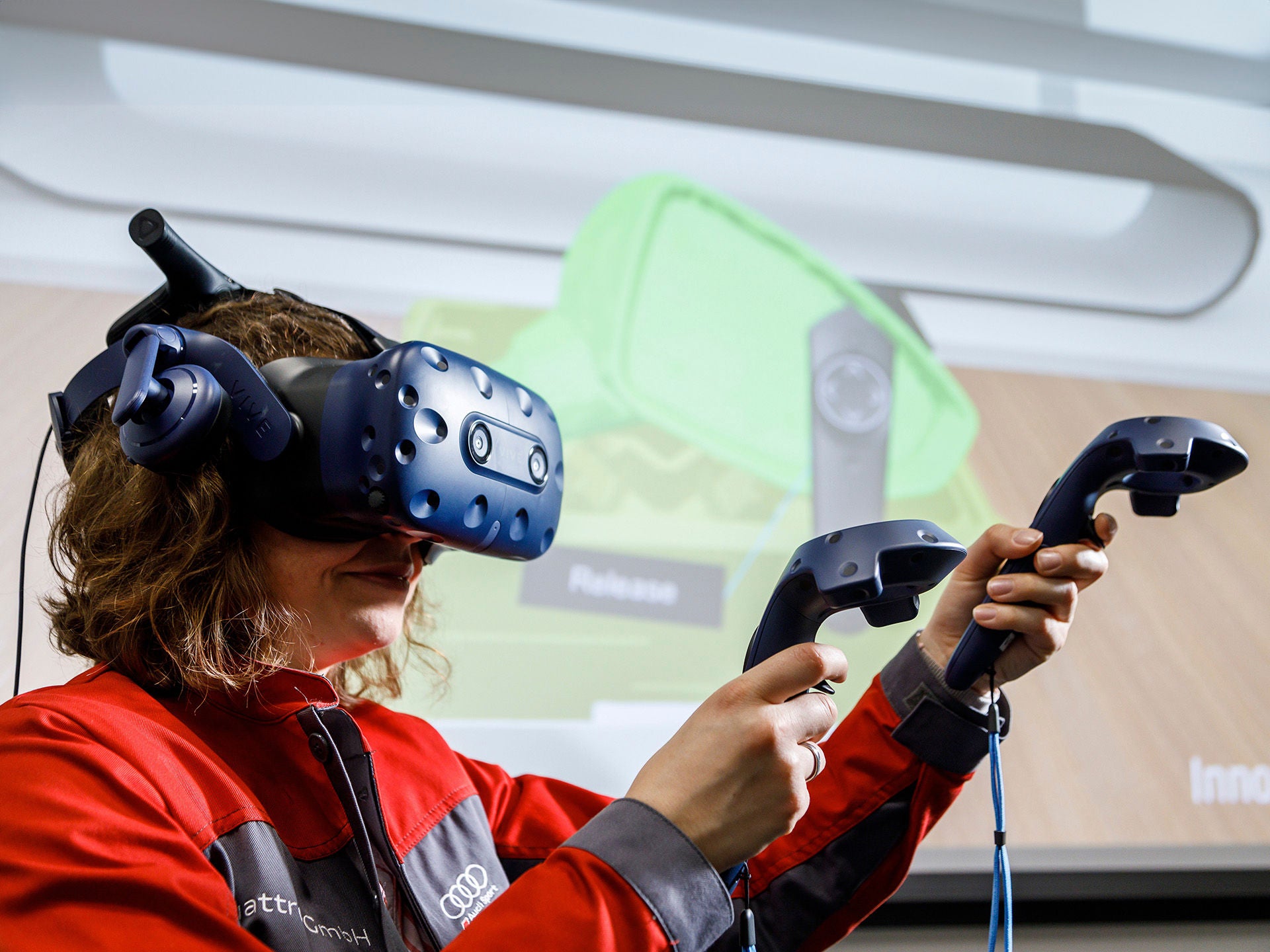 Woman tries out virtual reality glasses