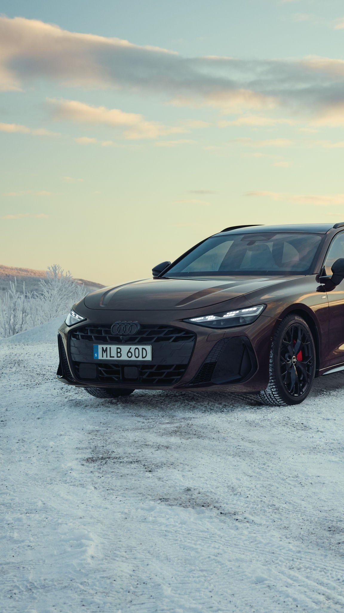 A6 Avant e-hybrid i ett vinterlandskap