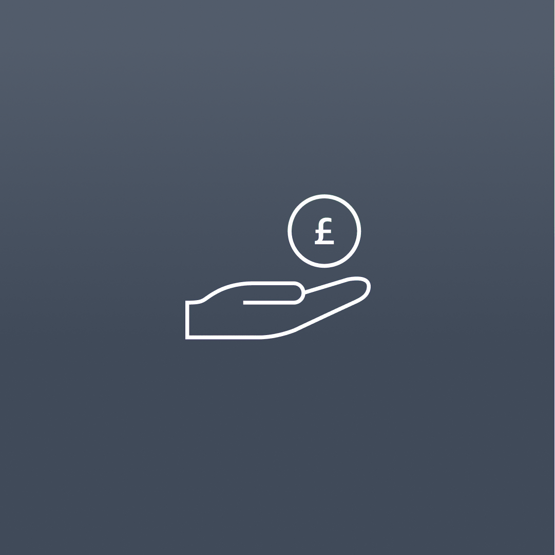 A minimalist illustration of an outstretched hand holding a Euro coin. The image conveys themes of finance, giving, or receiving money on a light grey background.