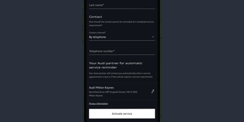 The myAudi app displaying the 'Activate service' button