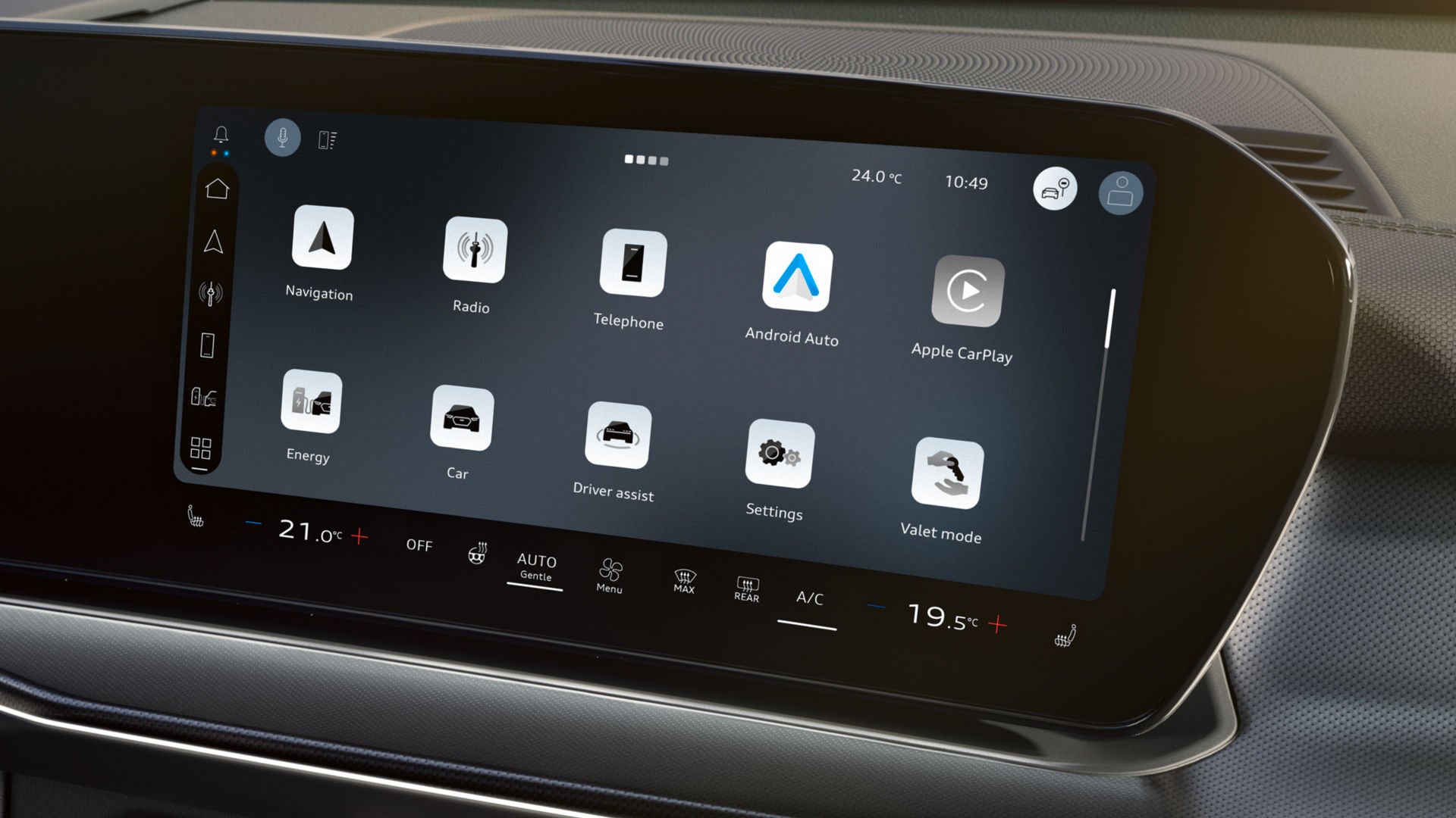 View of the MMI touch display in the Q3 SUV e-hybrid.