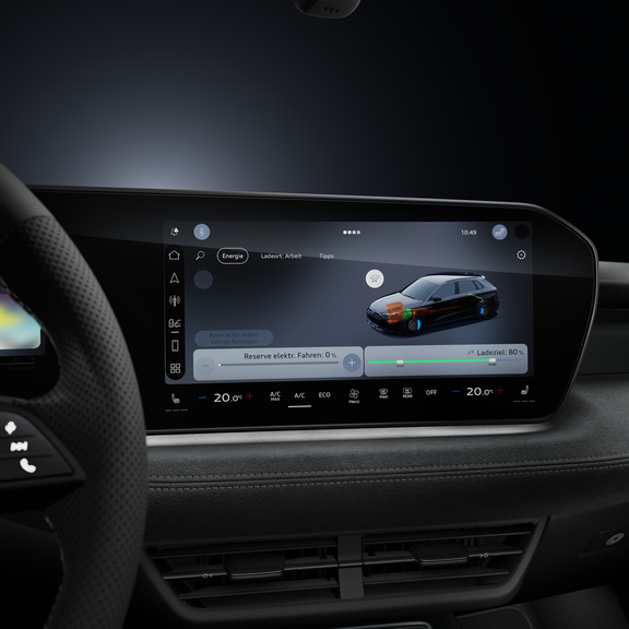 Nahaufnahme des MMI touch displays mit Blick auf den Screen mit den verschiedenen Fahrmodi.