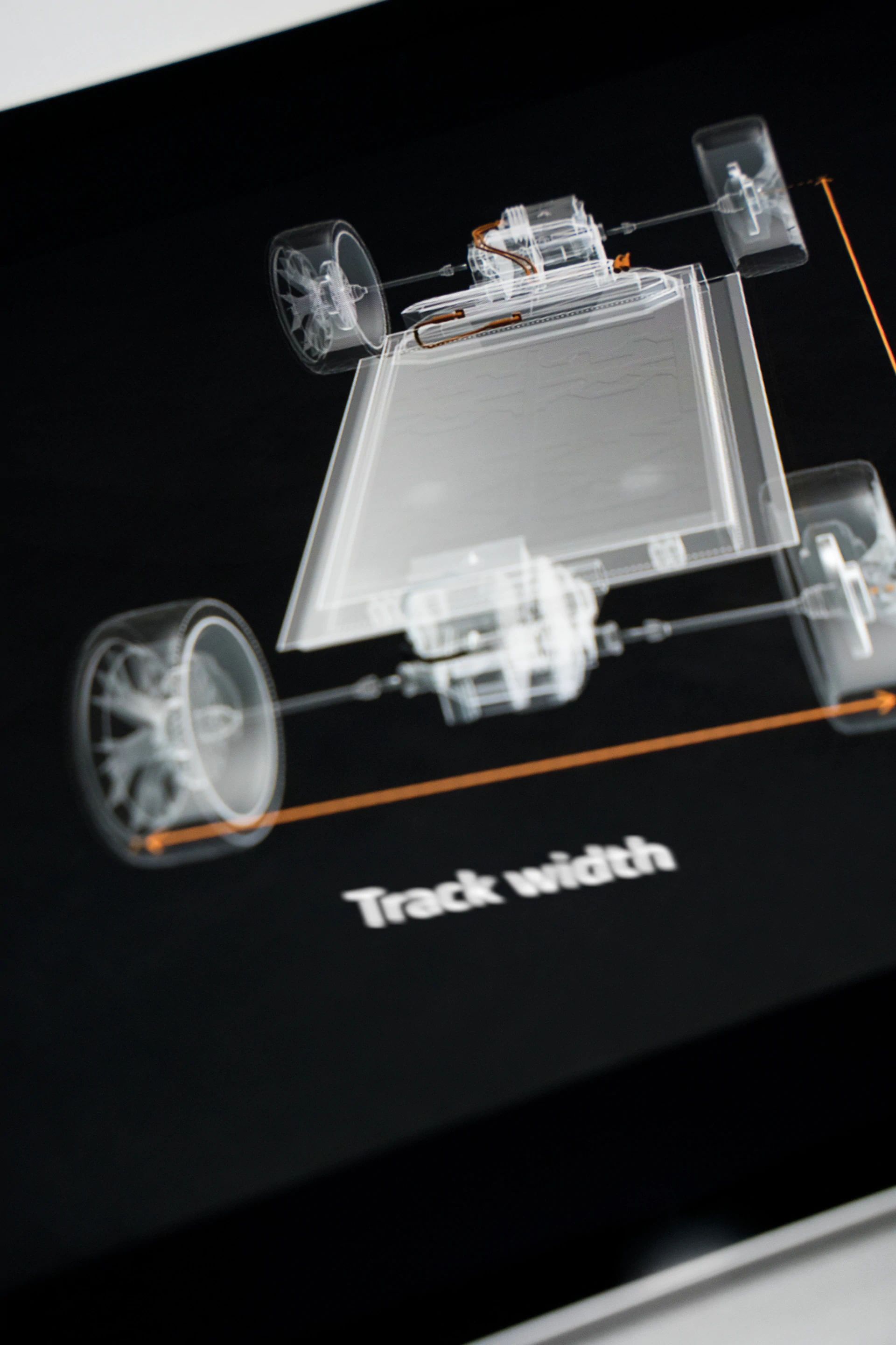 Technical animation of the track width on a screen.