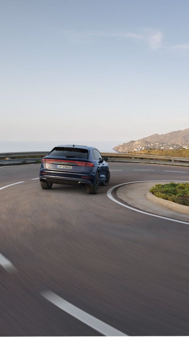 Audi Q8 SUV TFSI e rear view at the charging station