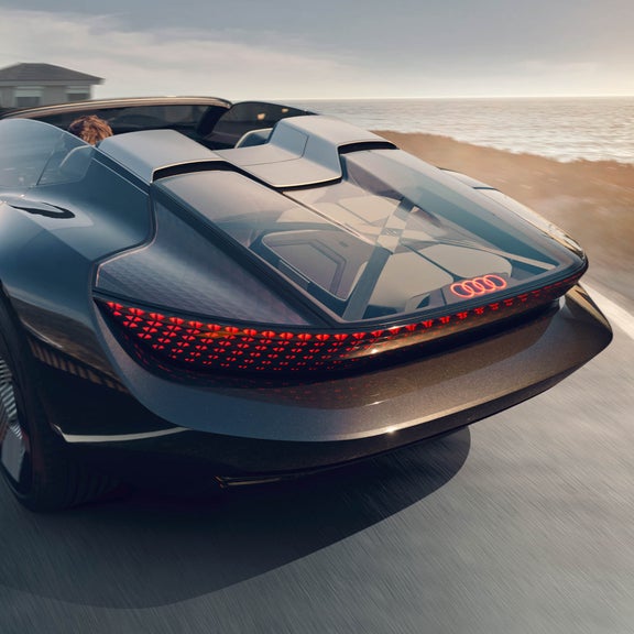 A slightly elevated view of the rear of the Audi skysphere concept roadster.