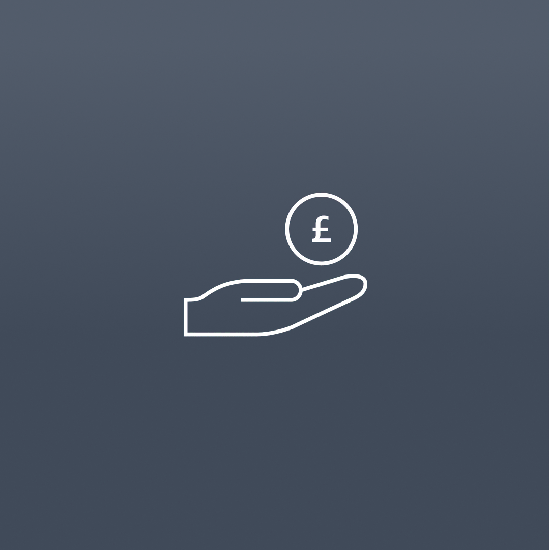 A minimalist illustration of an outstretched hand holding a Euro coin. The image conveys themes of finance, giving, or receiving money on a light grey background.