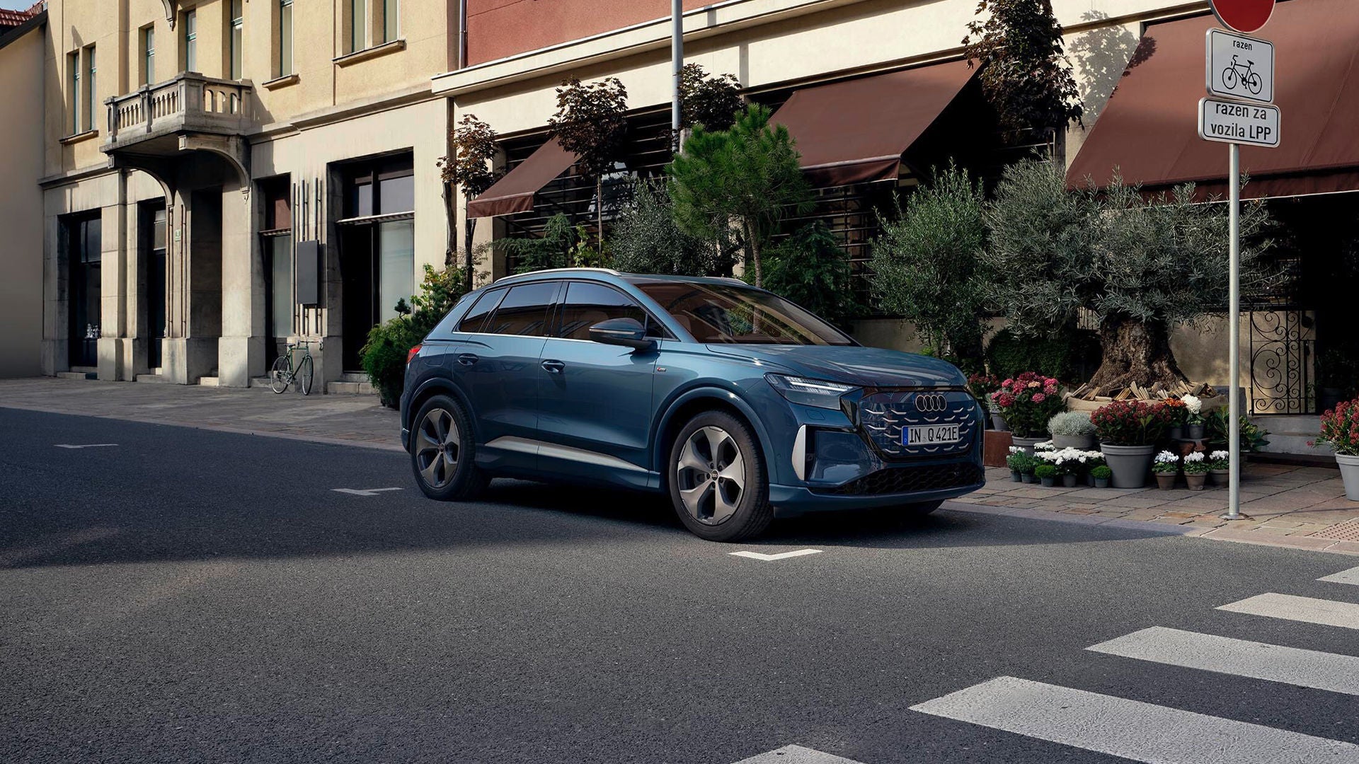 The Audi Q4 SUV e-tron parked on a city street