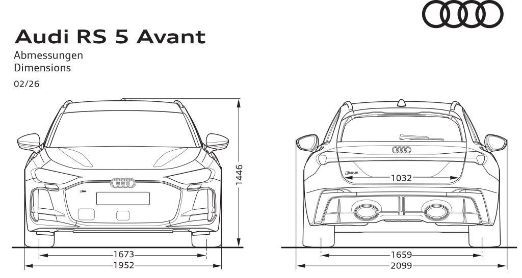 Mått RS 5 Avant framifrån och bakifrån
