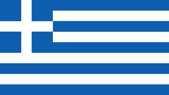 Flag of Greece with blue and white stripes and a white cross in the upper left corner.