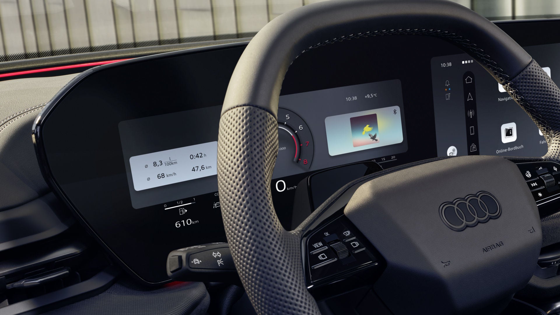 Nahaufnahme des Lenkrads mit dem dahinter befindlichen Audi Virtual Cockpit im SQ5 Sportback.