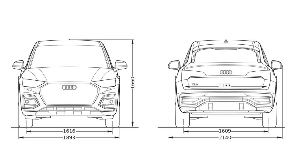 Audi Q5 Sportback mått framifrån och bakifrån