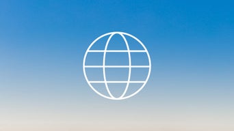Icon of a white globe on a blue gradient background representing international content.