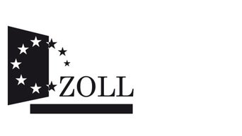Logo des deutschen Zolls mit EU-Sternen und schwarzem Schriftzug „ZOLL“ auf weißem Hintergrund.