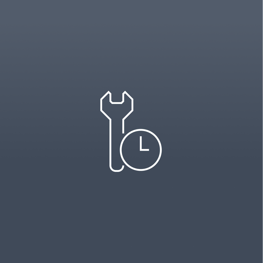 Icon of a wrench and clock on a light grey background symbolises maintenance or time management, conveying efficiency and repair.