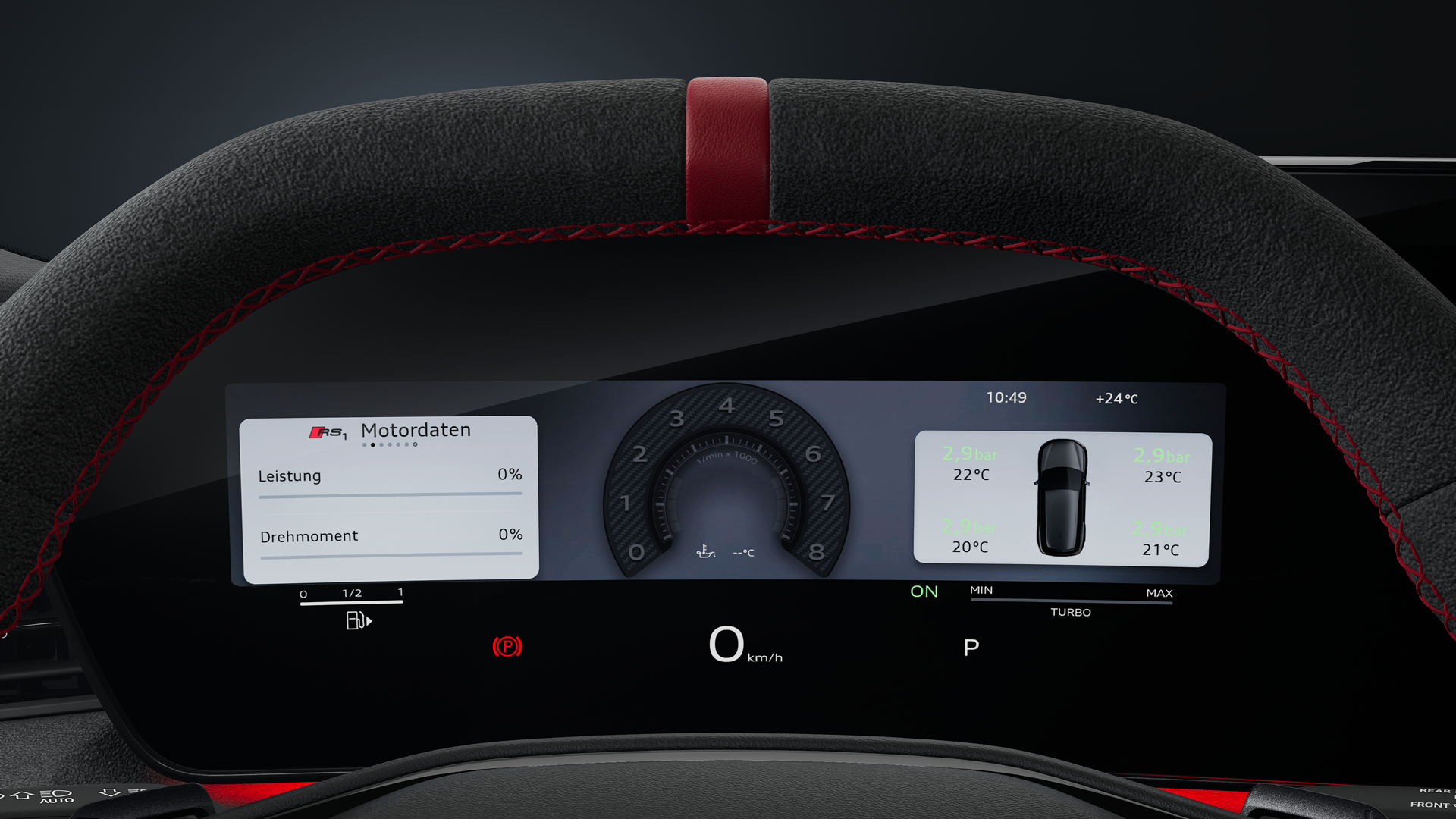 Fokus auf das Audi virtual cockpit plus mit Drehzahlanzeige.