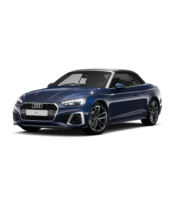 Blue Audi A5 Cabriolet convertible s-line trim on a plain background.