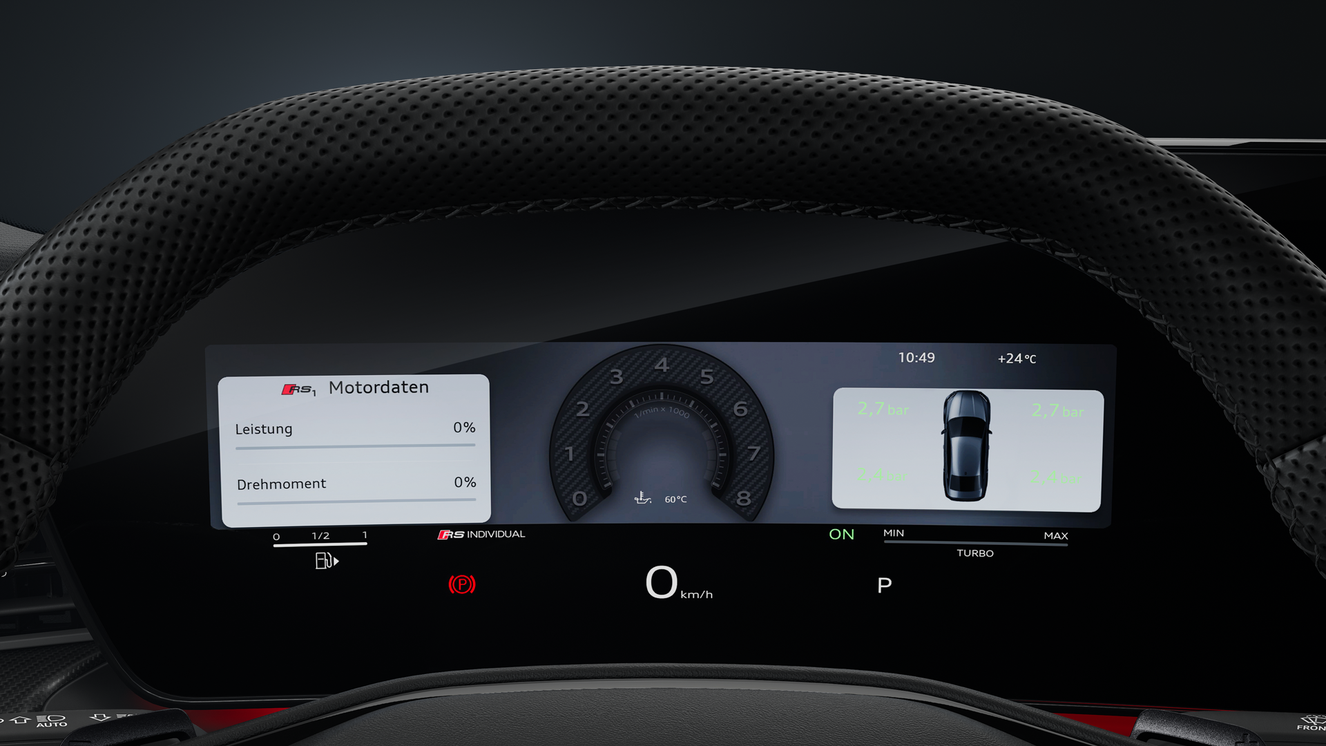 Fokus auf das Audi virtual cockpit plus mit Drehzahlanzeige.