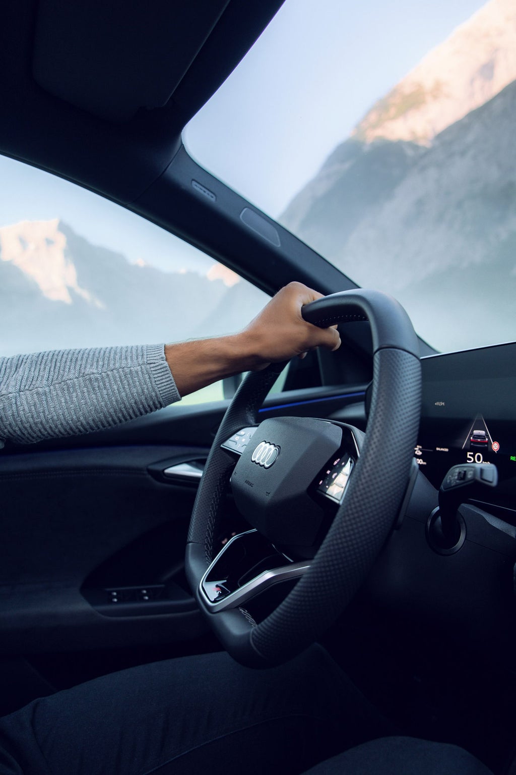 Bilde av ratt og displayet.