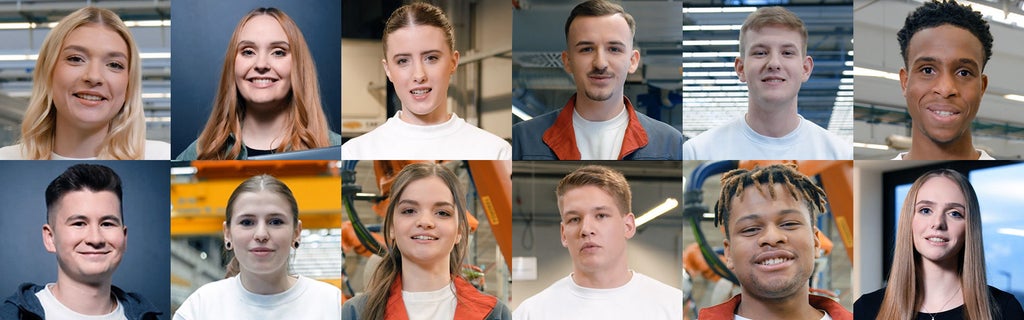 Kollage von Porträts der Auszubildenden in den Videos des Hubs